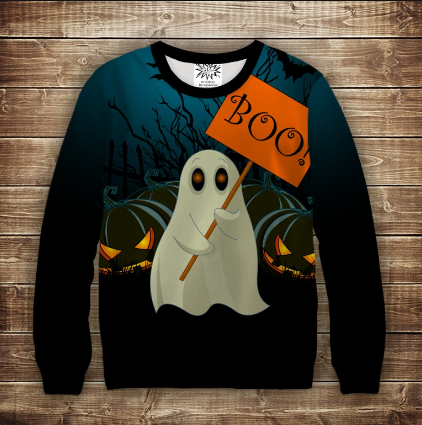 Свитшот с 3D принтом Halloween Хеловін Привид БУ! ВСІ Розміри Преміум тканина