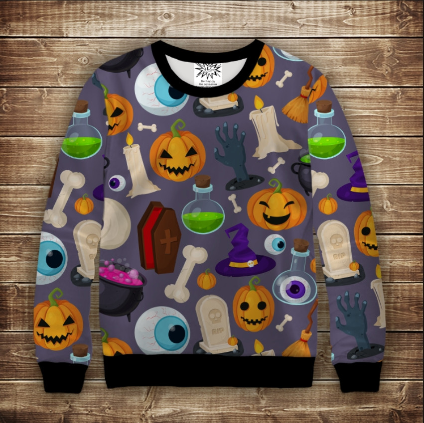 Свитшот с 3D принтом Halloween Хеловін Атрибути свята ВСІ Розміри Преміум тканина