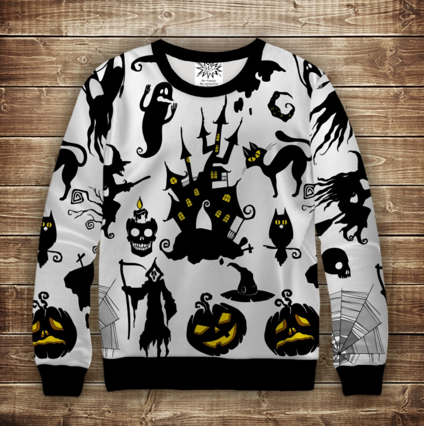 Свитшот с 3D принтом Halloween Хеловін Чорно-біла магія ВСІ Розміри Преміум тканина