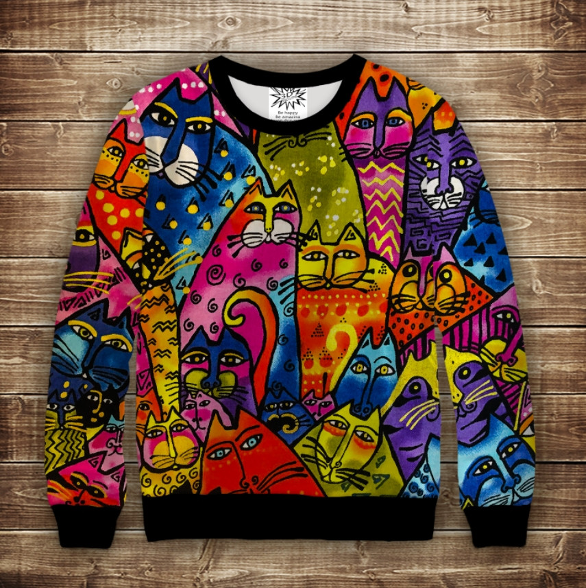 Світшот з 3D принтом Котики акварель ВСІ Розміри Преміум тканина