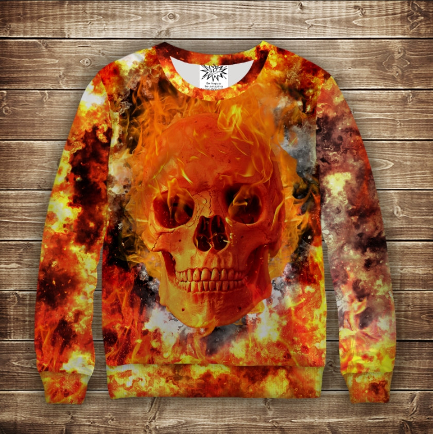 Світшот з 3D принтом Череп у вогні ВСІ Розміри Преміум тканина