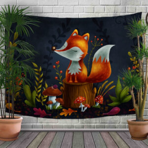 Панно - тапестри (гобелен) с 3D принтом Лисичка на пеньку