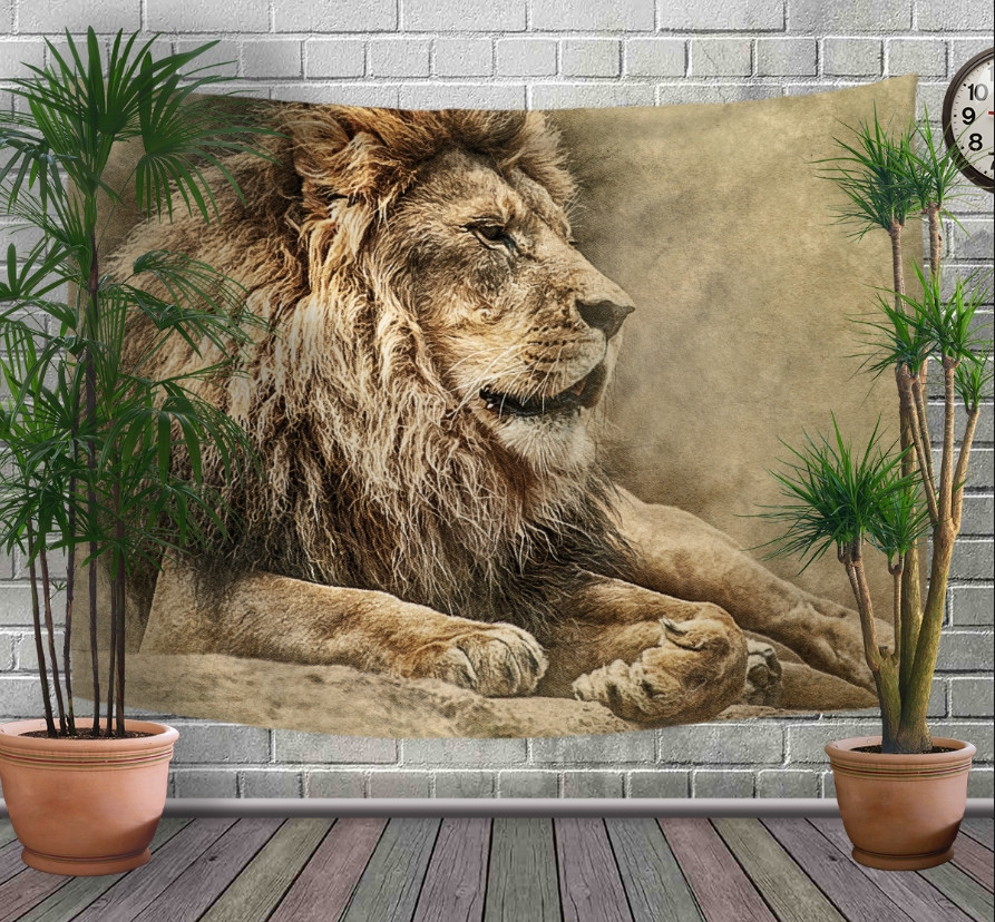 Панно - тапестри (гобелен) с 3D принтом Лев