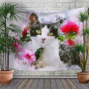 Панно - тапестри (гобелен) с 3D принтом Чорно-білий кіт