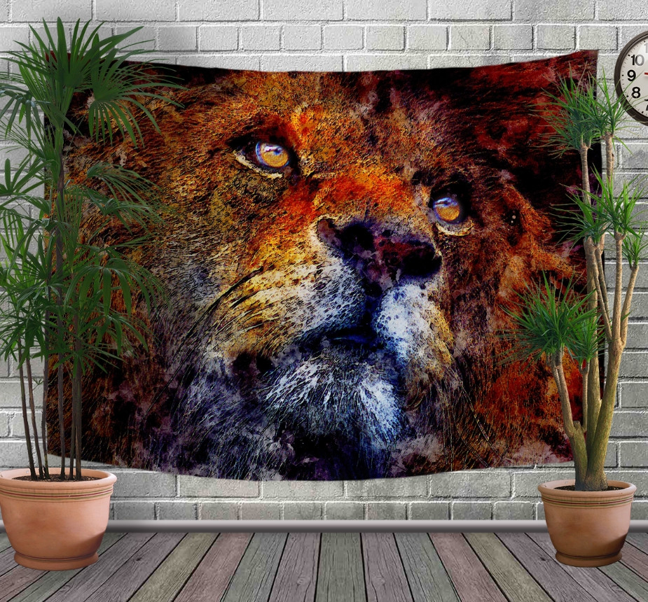 Панно - тапестри (гобелен) с 3D принтом Лев. Акварель