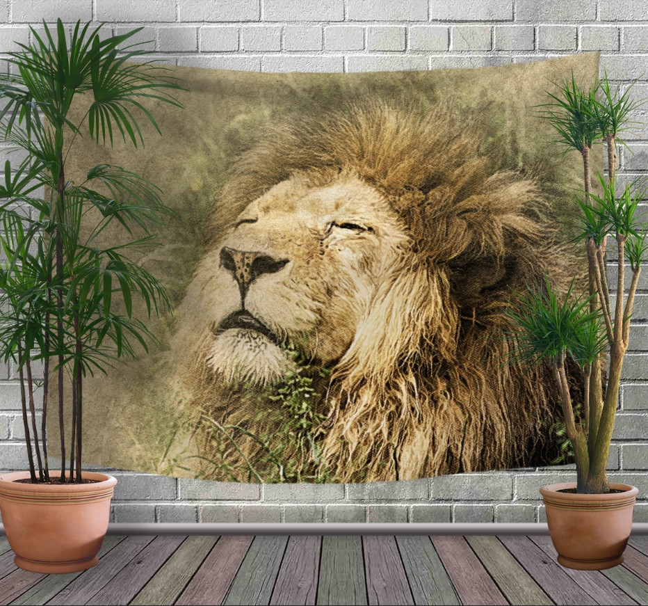 Панно - тапестри (гобелен) с 3D принтом Лев