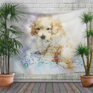 Панно - тапестри (гобелен) с 3D принтом Цуценя на квітковій ковдрі