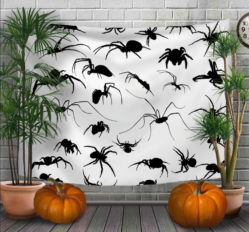 Панно - тапестри (гобелен) с 3D принтом Halloween. Хелловін. Павуки.