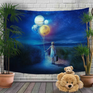 Панно - тапестри (гобелен) с 3D принтом Дівчина з кульками планетами