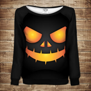 Жіночий світшот-реглан з 3D принтом на тему:Halloween. Хелловін. Обличчя Гарбуза ВСІ Розміри Преміум тканина