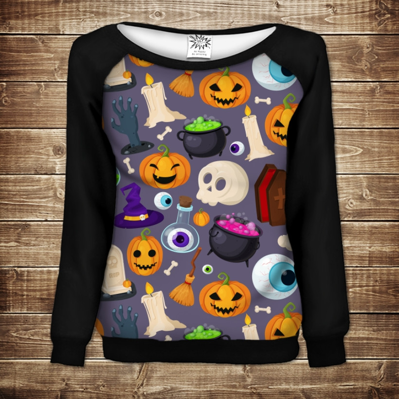 Жіночий світшот-реглан з 3D принтом на тему:Halloween. Хелловін. ВСІ Розміри Преміум тканина