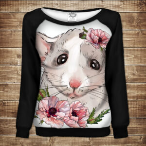 Жіночий світшот-реглан з 3D принтом на тему: Пацюк з маками ВСІ Розміри Преміум тканина