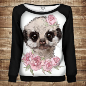 Жіночий світшот-реглан з 3D принтом на тему: Сурікат з трояндами ВСІ Розміри Преміум тканина