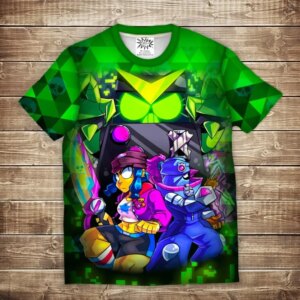 Футболка з 3D принтом: Бібі Тара і Вірус 8 Біт. Бравл Старс. . Дитячі і дорослі розміри ВСІ Розміри Преміум тканина