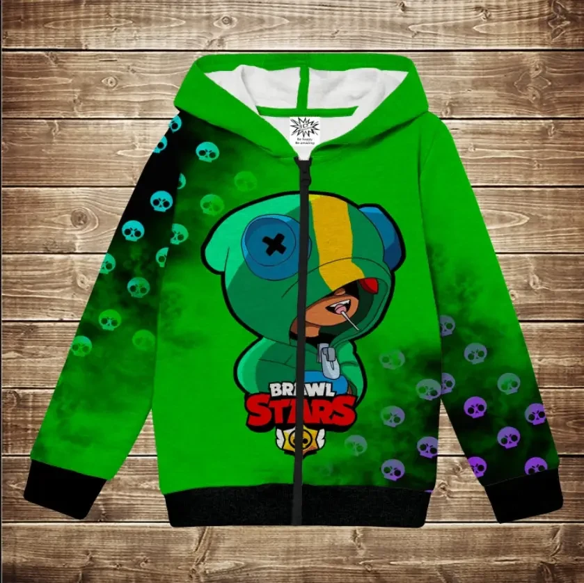 Худі теплий з 3Д принтом-Бравл Старс Леон Sculls ВСІ Розміри Преміум тканина