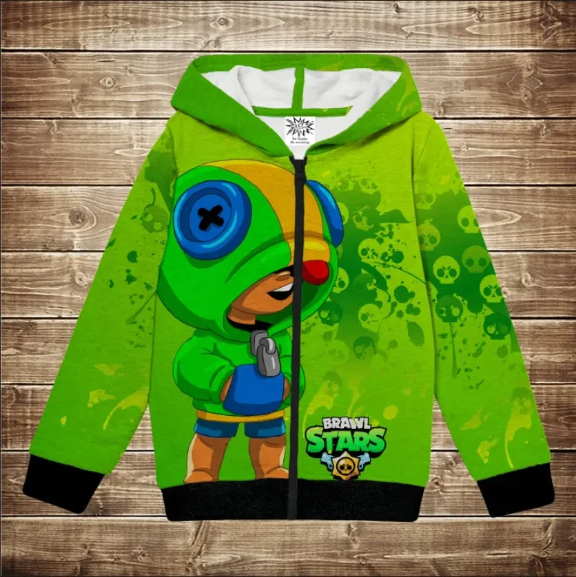 Худі теплий з 3Д принтом-Бравл старс Leon Face ВСІ Розміри Преміум тканина