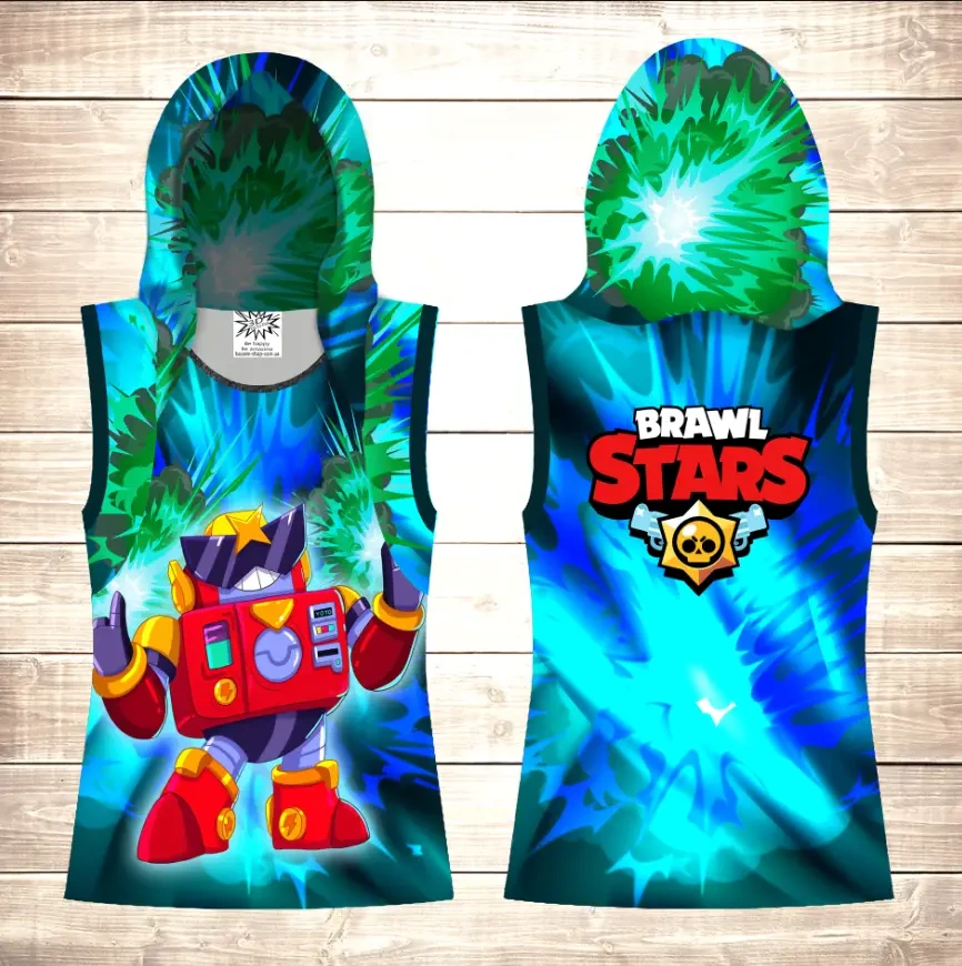 Майка з капюшоном з 3D принтом на тему Бравл Старс Вольт Дорослі і Дитячі розміри ВСІ Розміри Преміум тканина