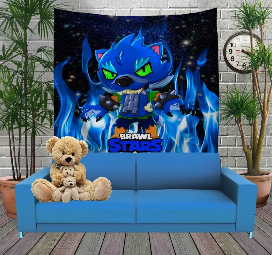 Панно тапестрі (гобелен)з 3D з принтом Leon Werewolf in blue fire