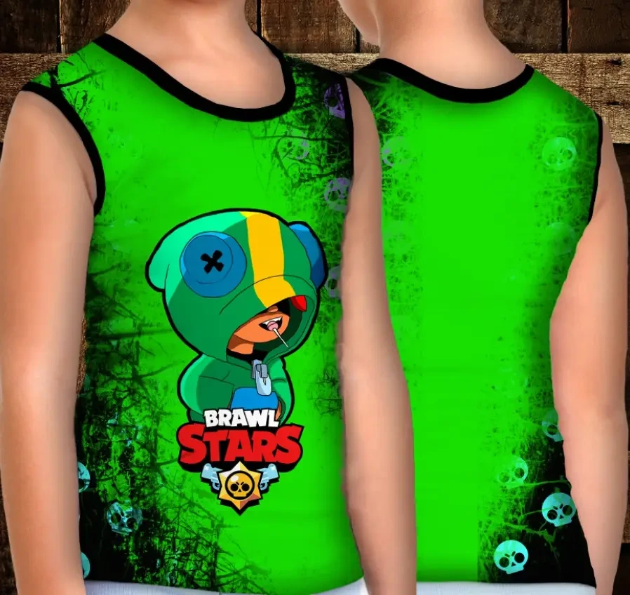 Майка хуліганка з 3D принтом: Леон Черепи. Бравл Старс ВСІ Розміри Преміум тканина