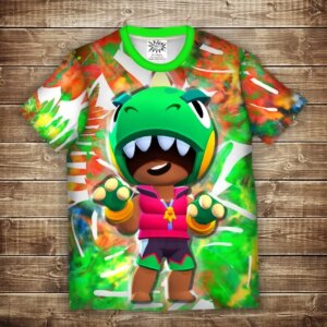 Футболка 3D Леон динозавр Бравл Старс Всі розміри ВСІ Розміри Преміум тканина