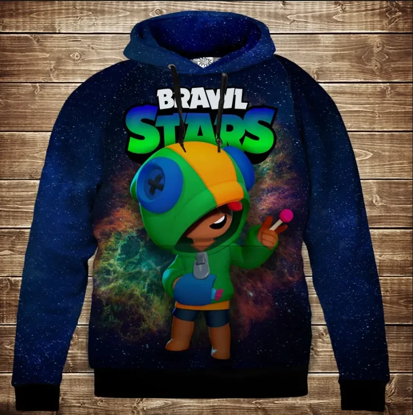 Толстівка 3D Бравл Старс Леон з Чупа Чупсом серія Космос ВСІ Розміри Преміум тканина