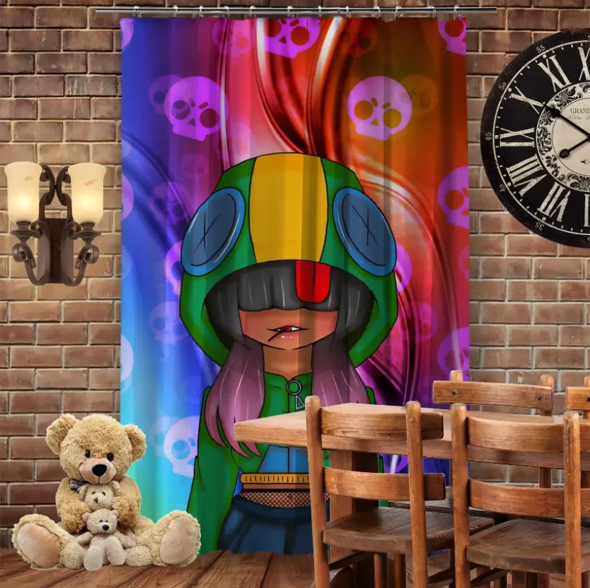 Штора 3D з принтом-Бравл Старс Дівчина Леона