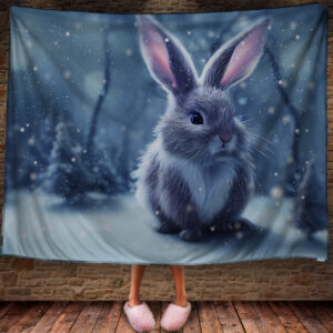 Плед з 3D принтом Зайчик в зимовому казковому лісі Символ 2023 150х200 см.