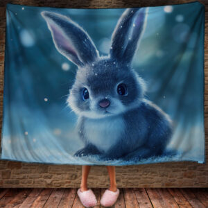 Плед з 3D принтом Зайчик в зимовому казковому лісі Символ 2023 150х200 см.