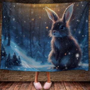 Плед з 3D принтом Зайчик в зимовому казковому лісі Символ 2023 150х200 см.