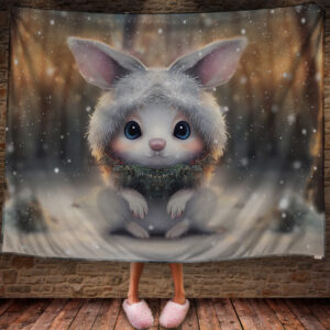 Плед з 3D принтом Зайчик в зимовому казковому лісі Символ 2023 150х200 см.