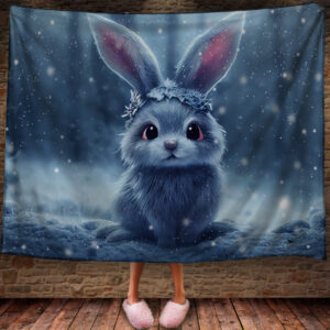 Плед з 3D принтом Зайчик в зимовому казковому лісі Символ 2023 150х200 см.