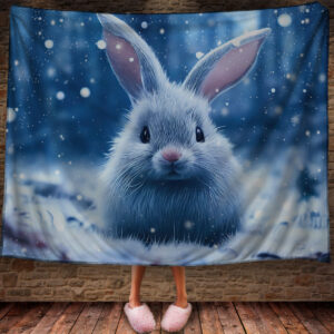 Плед з 3D принтом Зайчик в зимовому казковому лісі Символ 2023 150х200 см.