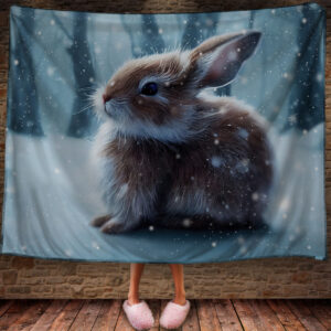 Плед з 3D принтом Зайчик в зимовому казковому лісі Символ 2023 150х200 см.