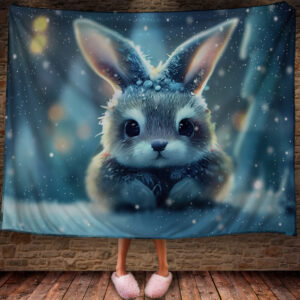 Плед з 3D принтом Зайчик в зимовому казковому лісі Символ 2023 150х200 см.