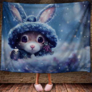 Плед з 3D принтом Зайчик в зимовому казковому лісі Символ 2023 150х200 см.