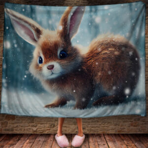 Плед з 3D принтом Зайчик в зимовому казковому лісі Символ 2023 150х200 см.