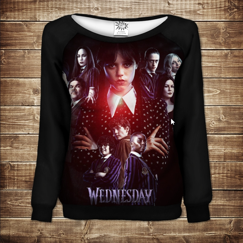 Світшот - реглан з 3D принтом на тему: Венздей Аддамс ВСІ Розміри Преміум тканина