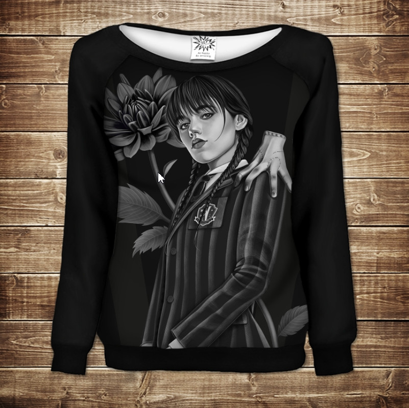 Світшот - реглан з 3D принтом на тему: Венздей Аддамс ВСІ Розміри Преміум тканина