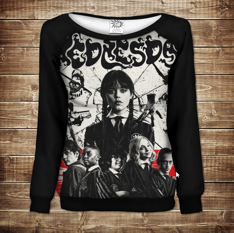 Світшот - реглан з 3D принтом на тему: Венздей Аддамс ВСІ Розміри Преміум тканина