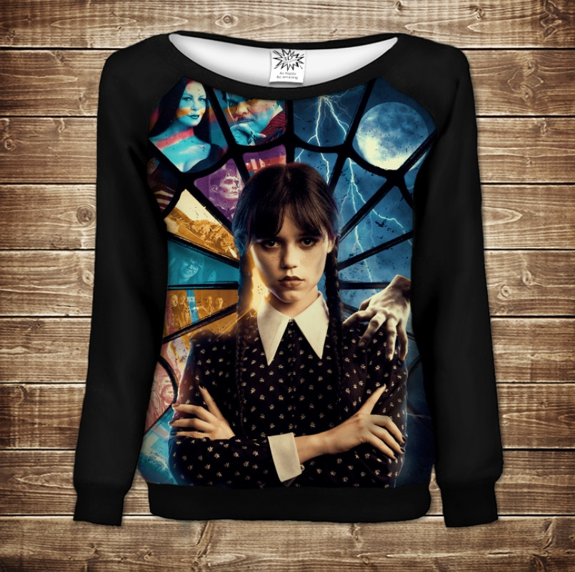 Світшот - реглан з 3D принтом на тему: Венздей Аддамс ВСІ Розміри Преміум тканина