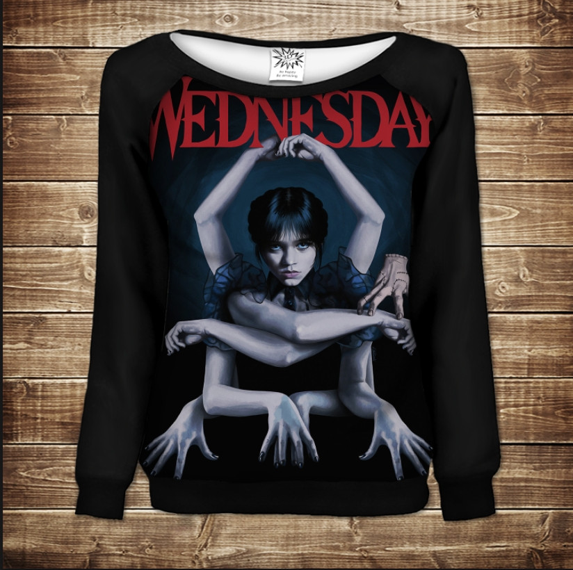 Світшот - реглан з 3D принтом на тему: Венздей Аддамс ВСІ Розміри Преміум тканина