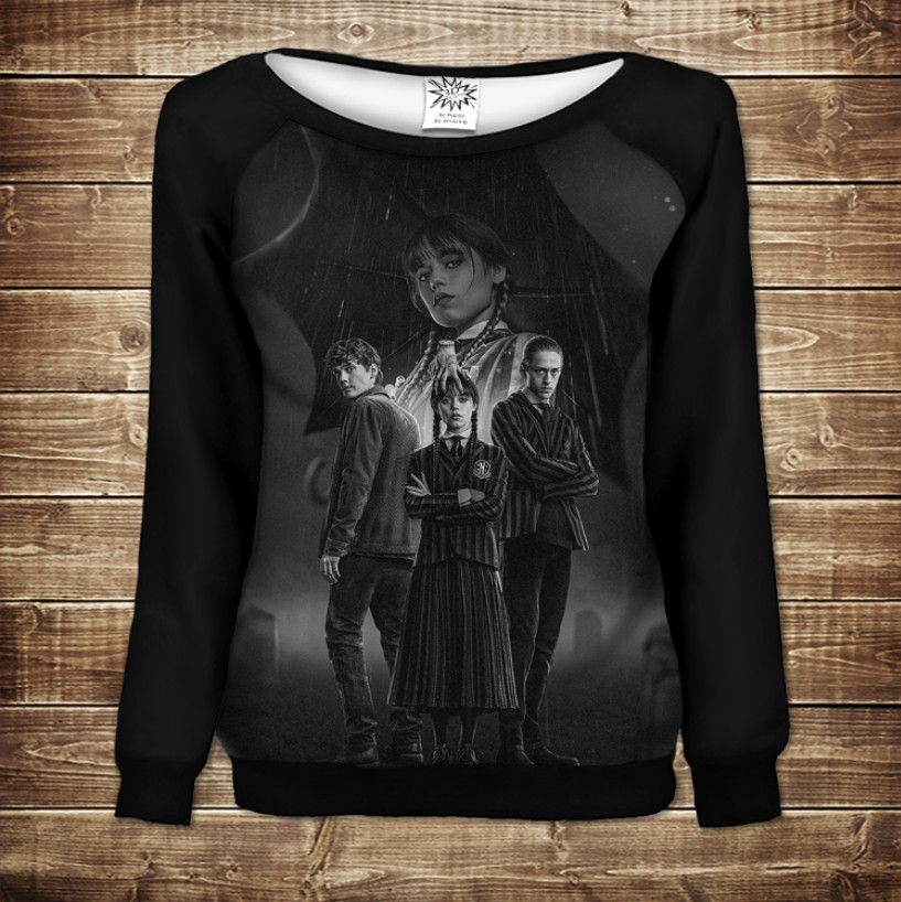 Світшот - реглан з 3D принтом на тему: Венздей Аддамс ВСІ Розміри Преміум тканина