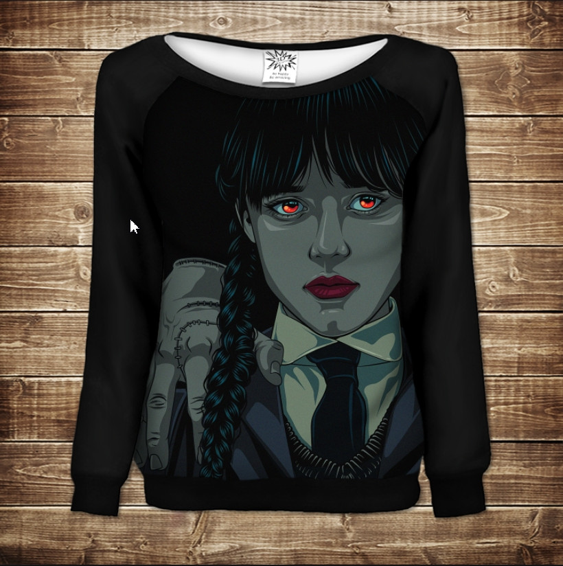 Світшот - реглан з 3D принтом на тему: Венздей Аддамс ВСІ Розміри Преміум тканина