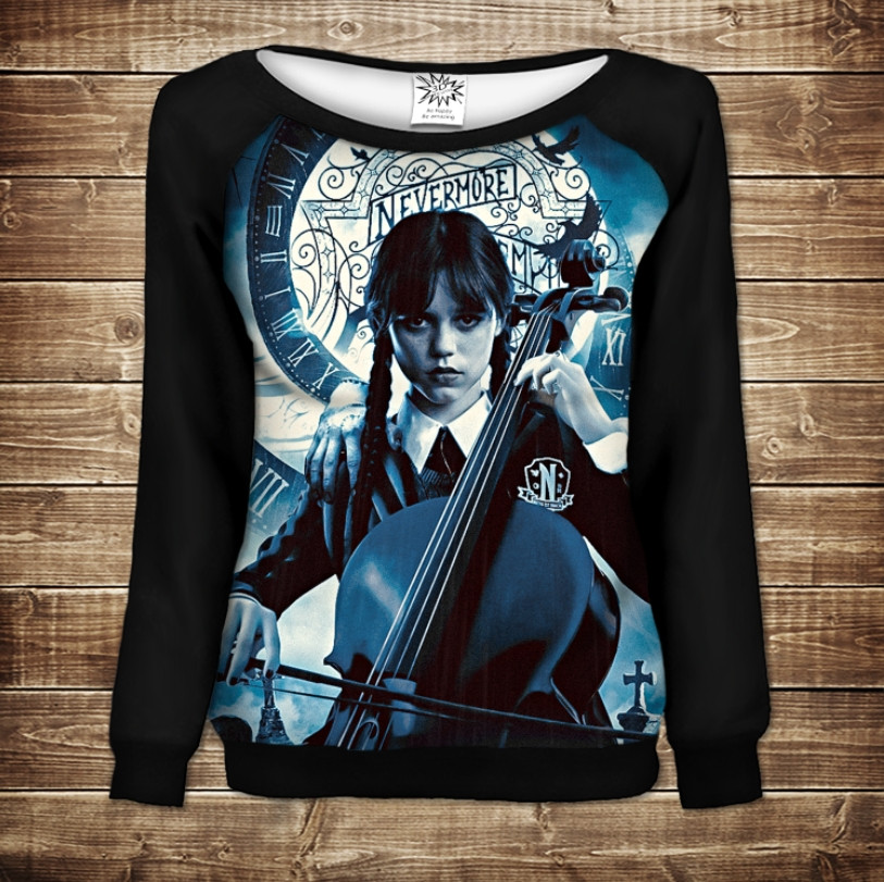 Світшот - реглан з 3D принтом на тему: Венздей Аддамс ВСІ Розміри Преміум тканина