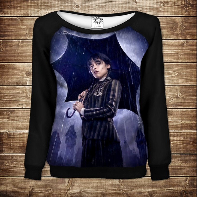 Світшот - реглан з 3D принтом на тему: Венздей Аддамс ВСІ Розміри Преміум тканина