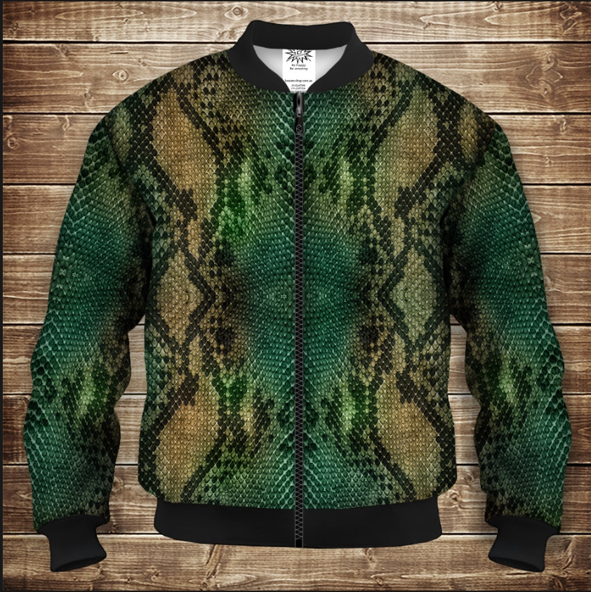 Бомбер з 3D принтом на тему Зміїна шкіра чешуя Дорослі і Дитячі розміри ВСІ Розміри Преміум тканина