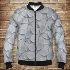 Бомбер з 3D принтом на тему Білі квіти Дорослі і Дитячі розміри ВСІ Розміри Преміум тканина