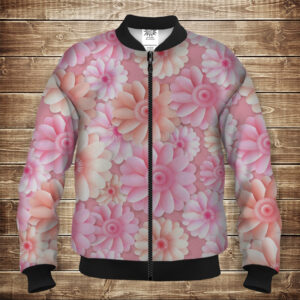 Бомбер з 3D принтом на тему Рожеві гербери Дорослі і Дитячі розміри ВСІ Розміри Преміум тканина