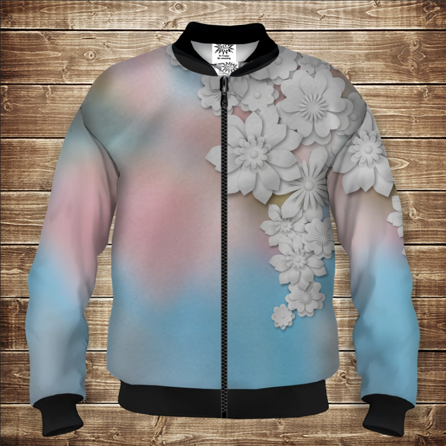 Бомбер з 3D принтом на тему Об'ємні квіти Дорослі і Дитячі розміри ВСІ Розміри Преміум тканина