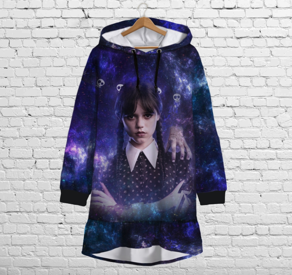 Плаття-худі рожеве з капюшоном і воланом Вензді Аддамс